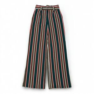 Express Retro Wide Leg High Rise Striped Earth Tone Trouser Dress Pants Size XS
